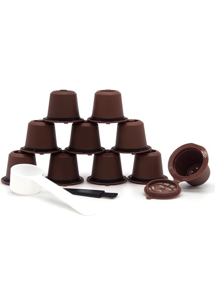 Kahverengi Tarzı 10 Parça Yeniden Doldurulabilir Yeniden Kullanılabilir Nespresso Kahve Kapsülü Bir Kaşık ve Fırça ile Yeniden Kullanılabilir Nespresso Kapsülleri (Yurt Dışından)