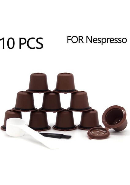 Kahverengi Tarzı 10 Parça Yeniden Doldurulabilir Yeniden Kullanılabilir Nespresso Kahve Kapsülü Bir Kaşık ve Fırça ile Yeniden Kullanılabilir Nespresso Kapsülleri (Yurt Dışından) fırsatları