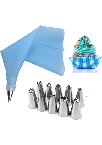 Gök Mavisi Tarzı Et Silikon Pasta Torbası Ipuçları Mutfak Dıy Kek Buzlanma G Kremalı Kek Dekorasyon Araçları Yeniden Kullanılabilir Pasta Torbaları + 10 Nozul Seti (Yurt Dışından)