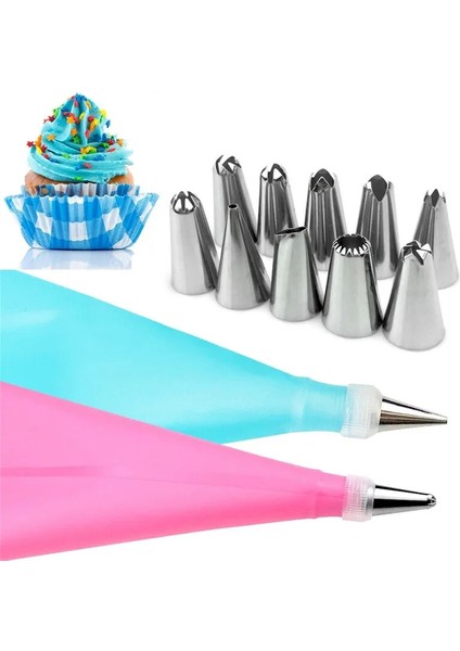 Gök Mavisi Tarzı Et Silikon Pasta Torbası Ipuçları Mutfak Dıy Kek Buzlanma G Kremalı Kek Dekorasyon Araçları Yeniden Kullanılabilir Pasta Torbaları + 10 Nozul Seti (Yurt Dışından) indirimleri
