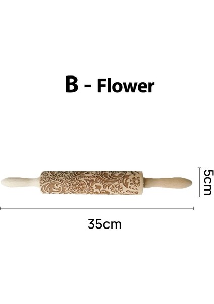 B- Çiçek Stili Noel Yuvarlanan Kaya Kar Tanesi Elk Ahşap Yuvarlanan Kabartma Pişirme Kurabiye Bisküvi Fondan Kek Desenli Rulo 35*5cm (Yurt Dışından)