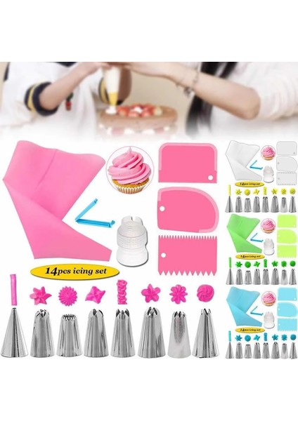 14 Adet Pembe Tarzı Kek Dekorasyon Kiti Silikon Pasta Torbası Ipuçları Mutfak Dıy Buzlanma G Krem Yeniden Kullanılabilir Çantalar Meme Kek Aletler Seti (Yurt Dışından)