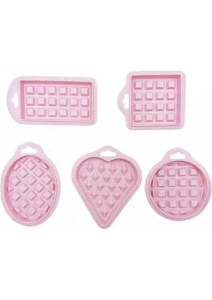 Pembe Tarzı 5 Adet Yapışmaz Gıda Sınıfı Silikon Kek Bisküvi Waffle Kalıp Bakeware Pişirme Aracı Dayanıklı Pratik Bakeware (Yurt Dışından)