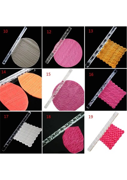 No.10 Tarzı 21 Stiller Yeni Akrilik Oklava Tasarlanmış Fondan Kek Izlenim Haddeleme Astry Silindir Kabartma Pişirme Araçları (Yurt Dışından) modelleri