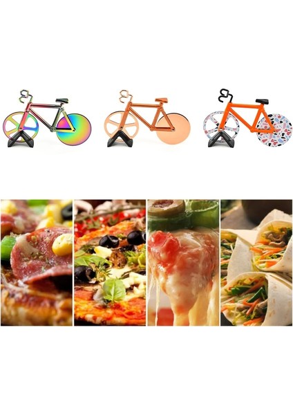 Mu Stili Pizza Kesici Bisiklet Tekerlek Şekli Paslanmaz Çelik Plastik Pizza Doğrayıcı Dilimleme Mutfak Aleti Pizza Kesici Bıçaklar (Yurt Dışından) modelleri