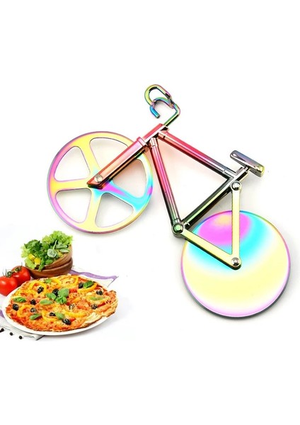 Mu Stili Pizza Kesici Bisiklet Tekerlek Şekli Paslanmaz Çelik Plastik Pizza Doğrayıcı Dilimleme Mutfak Aleti Pizza Kesici Bıçaklar (Yurt Dışından) fırsatları