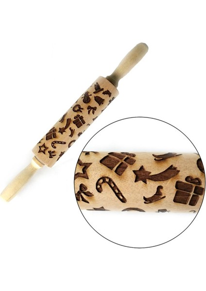 Noel Hediyesi Tarzı 35CM Yaratıcı Noel 3D Ahşap Haddeleme Kabartmalı Kurabiye Pişirme Için Noel Sembolleri ile Oyulmuş Kabartma Oklava (Yurt Dışından)