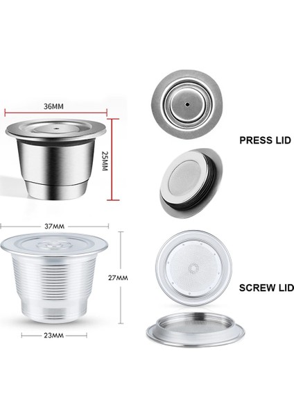 Vidalı Kapak Stili Icafilasıcafilas Paslanmaz Metal Nespresso Kapsül Için Yeniden Kullanılabilir Presli Kahve Öğütücü Paslanmaz Tamper Espresso Makinesi Sepeti (Yurt Dışından)