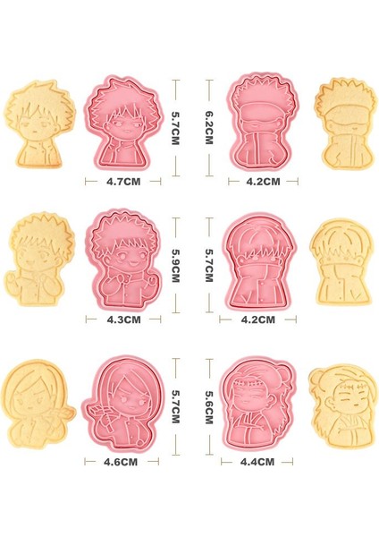 Kutu Stili ile 6 Adet Anime Jujutsu Kaisen Çerez Kesici Seti Pişirme 3D Basın Damgası Embosser Bisküvi Kalıbı Çerez Damgası Kesici Kek Dıy Kalıp (Yurt Dışından)