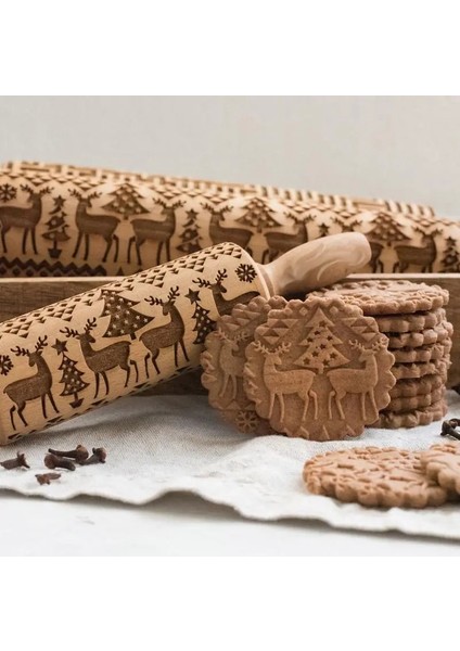 Don Tarzı 35CM Noel Kabartma Oklava Pişirme Kurabiye Erişte Bisküvi Fondan Kek Hamur Oyma Rulo Ren Geyiği Kar Tanesi (Yurt Dışından) fırsatları