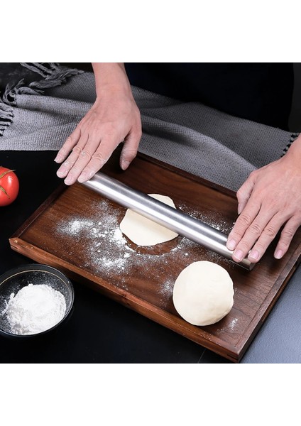 Gümüş Tarzı 22,5 cm Paslanmaz Çelik Fransız Oklava Fırıncılar Için Metal Kurabiye ve Pasta Hamur ve Hamur Bakeware Rulo Mutfak Aletleri (Yurt Dışından)