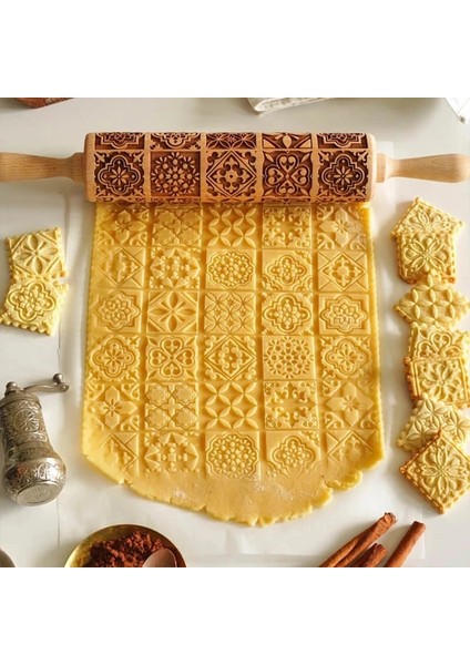G- Kaju Çiçekleri Stili Noel Yuvarlanan Kaya Kar Tanesi Elk Ahşap Yuvarlanan Kabartma Pişirme Kurabiye Bisküvi Fondan Kek Desenli Rulo 35*5cm (Yurt Dışından)