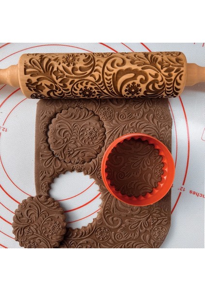 G- Kaju Çiçekleri Stili Noel Yuvarlanan Kaya Kar Tanesi Elk Ahşap Yuvarlanan Kabartma Pişirme Kurabiye Bisküvi Fondan Kek Desenli Rulo 35*5cm (Yurt Dışından)