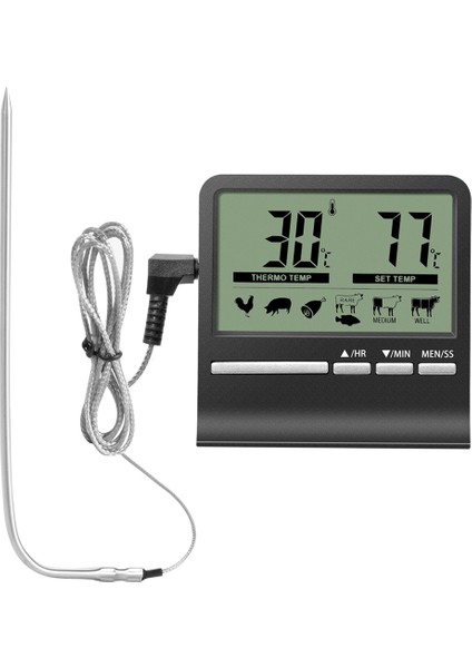 D Stili Elektronik Dijital LCD Gıda Termometresi Probu Barbekü Et Su Yağı Pişirme Sıcaklık Alarmı Pişirme Zamanlayıcısı Mutfak Pişirme Test Cihazı (Yurt Dışından)