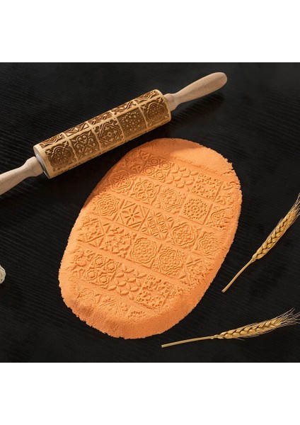 D Stili 35CM Noel Oklava Oyma Oyma Ahşap Kabartmalı Oklava Mutfak Aracı Fondan Kek Oyulmuş Rulo Çiçek Wisteria (Yurt Dışından) modelleri