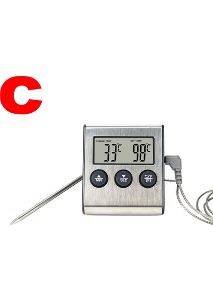 C Stili Dijital Fırın Termometresi Et Mutfak Barbekü Pişirme Gıda Sıcaklık Test Cihazı Zamanlayıcı Fonksiyonu Paslanmaz Çelik Prob ile (Yurt Dışından)