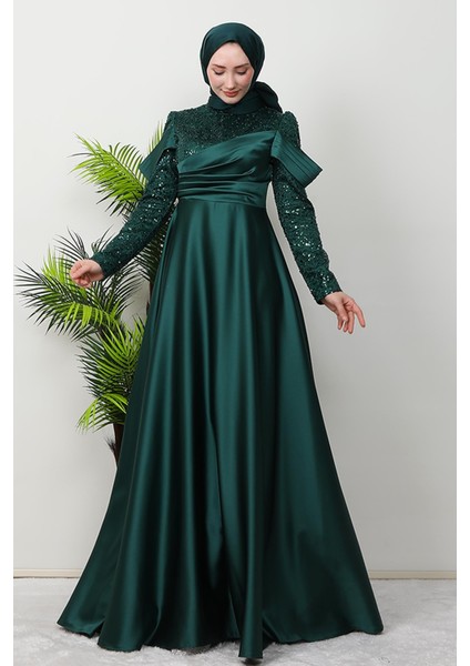 Kolu Drapeli Pullu Abiye Zümrüt fiyatları