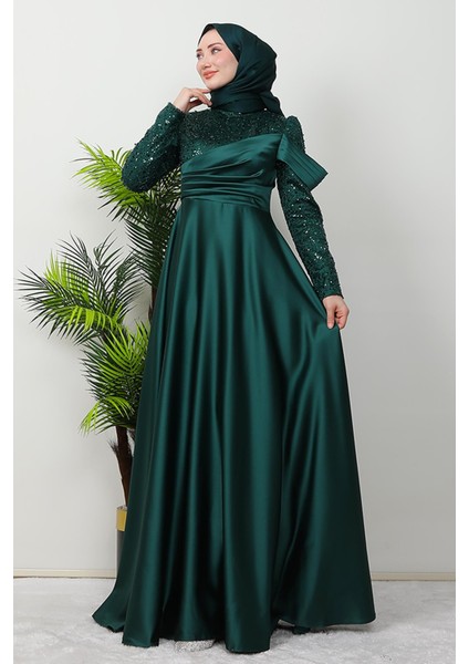 Kolu Drapeli Pullu Abiye Zümrüt fırsatları