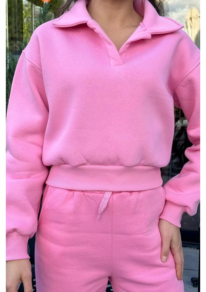 Polo Yaka Şardonlu Kadın Sweatshirt fiyatları