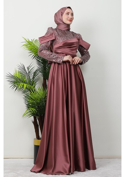 Kolu Drapeli Pullu Abiye Gül Kurusu