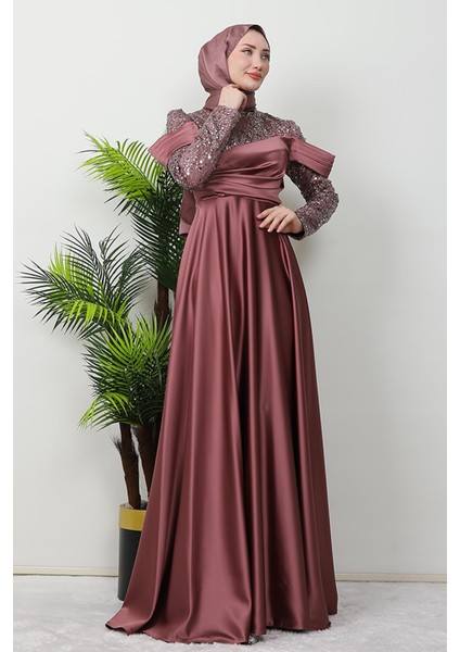 Kolu Drapeli Pullu Abiye Gül Kurusu modelleri