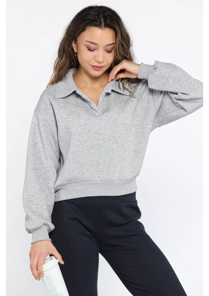 Polo Yaka Şardonlu Kadın Sweatshirt fiyatları