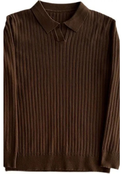 Koyu Kahve Erkek Polo Yaka Fitilli Triko Kazak fiyatları