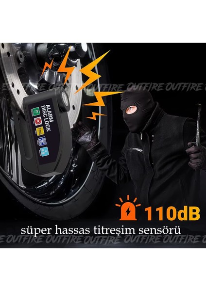 Motosiklet Için Su Geçirmez, 110DB Alarmlı ve Halatlı Disk Kilidi Motorsiklet Kilidi