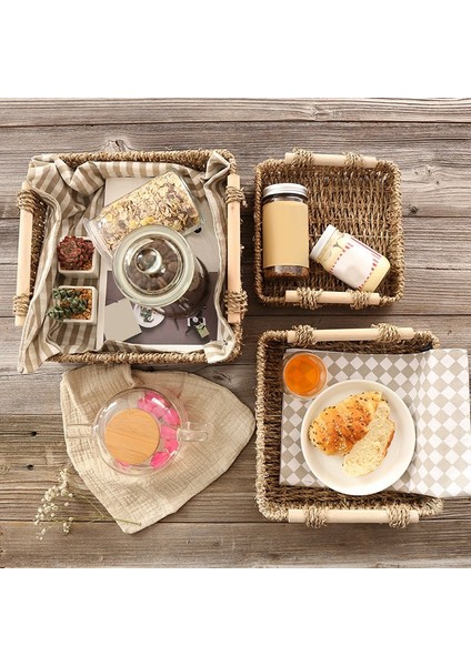 Seagrass Saklama Sepetleri 3'lü Set, Ev Için Ahşap Saplı (Yurt Dışından) fırsatları