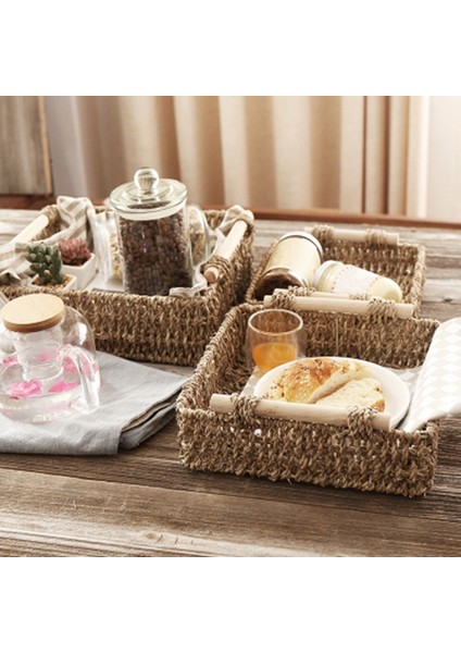 Seagrass Saklama Sepetleri 3'lü Set, Ev Için Ahşap Saplı (Yurt Dışından) indirimleri