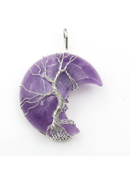 Ametist Kristal Stili ile Ametist Kristal Çay SÜZGECI,304 Paslanmaz Çelik Mesh Çay Topu Filtre ile Hayat Ağacı Çay Süzgeci,ay Hilal Kolye (Yurt Dışından)