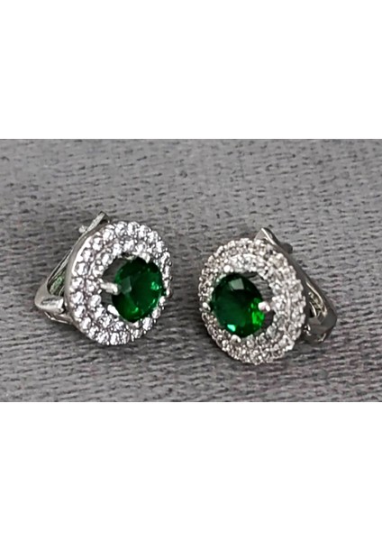 Lilahgümüştr Gümüş Yeşil Taşlı Yuvarlak Kadın Küpe modelleri