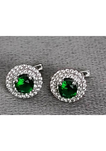 Lilahgümüştr Gümüş Yeşil Taşlı Yuvarlak Kadın Küpe fırsatları