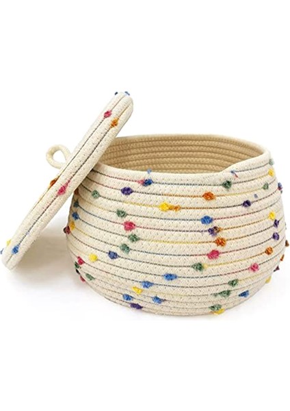 Kapaklı Küçük Halat Sepet, Kapaklı Küçük Yuvarlak Dokuma Saklama Sepeti (Yurt Dışından)