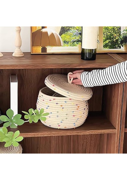 Kapaklı Küçük Halat Sepet, Kapaklı Küçük Yuvarlak Dokuma Saklama Sepeti (Yurt Dışından) fırsatları