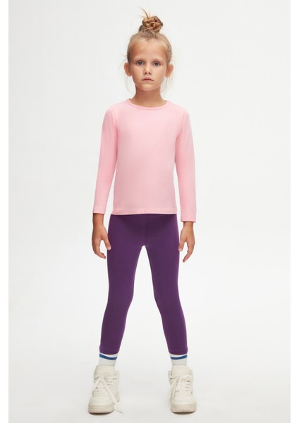Pembe Basic Mevsimlik Likralı Uzun Kollu Kız Çocuk Tişört