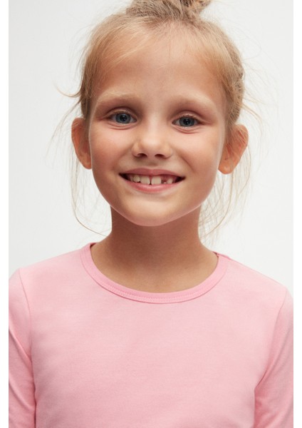 Pembe Basic Mevsimlik Likralı Uzun Kollu Kız Çocuk Tişört modelleri
