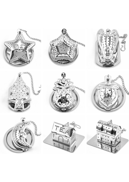 No.9 Tarzı Yaratıcı Yıldız Ay Ağaç Şekilleri Çay Süzgeci Paslanmaz Çelik Yeniden Kullanılabilir Metal Çay Poşeti Filtresi Çay Süzgeci (Yurt Dışından) fırsatları