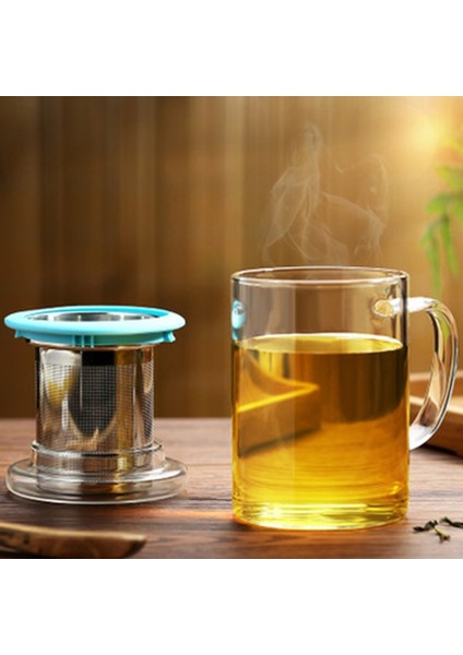 Kahve Tarzı Cam Kapaklı ve Paslanmaz Çelik Süzgeçli Çay Bardağı - Net Çay Kupa (Yurt Dışından)