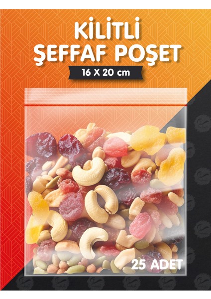 Kilitli Torba 16X20 cm 25'li Şeffaf Kilitli Poşet Kına Çerez Kuruyemiş VB.POŞETI-T1072