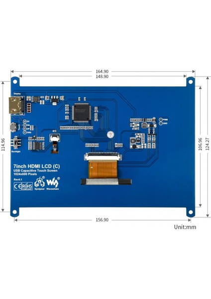 Waveshare 7 Inch HDMI LCD Kapasitif Dokunmatik Ekran IPS 1024X600 (C) indirimleri