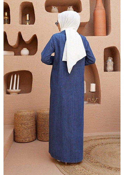 6568-DENIM Fermuarlı Ferace Koyu Mavi fırsatları
