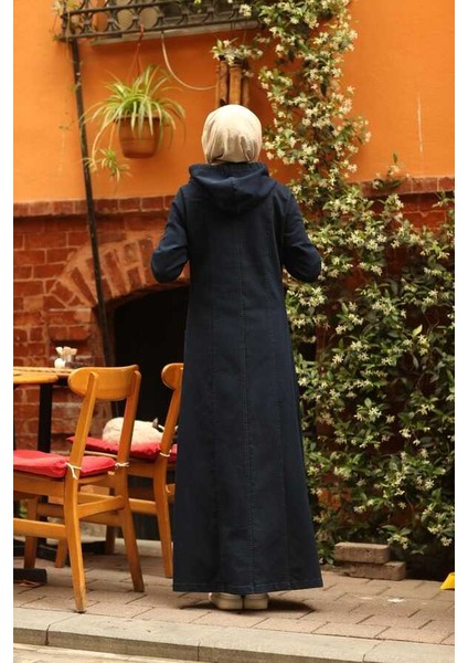 6463-DENIM Kapşonlu Ferace Lacivert modelleri