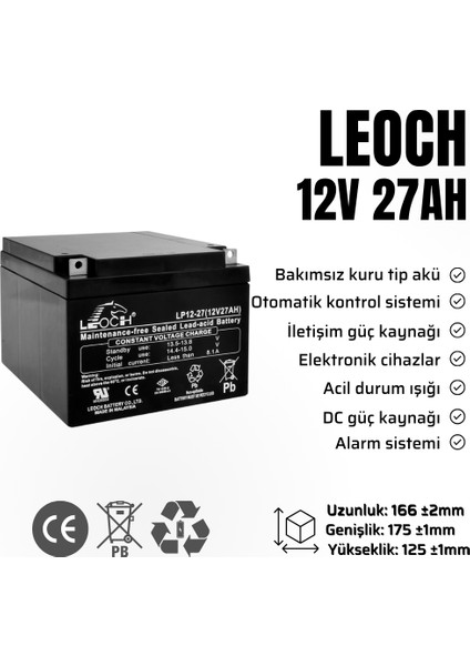 12V 27AH KURU TİP AKÜ