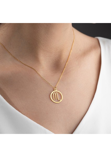 Kadın 925 Ayar Gümüş Altın Kaplama Özel Tasarım Akrep Burcu Kolye