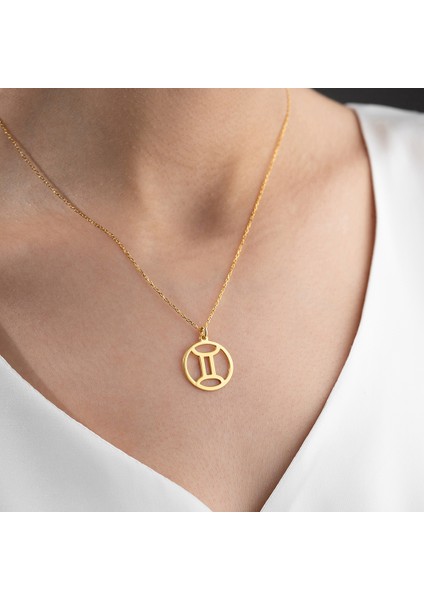 Kadın 925 Ayar Gümüş Altın Kaplama Özel Tasarım Ikizler Burcu Kolye