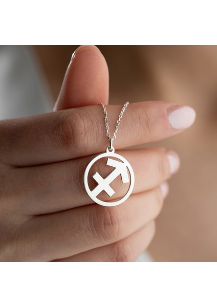 Kadın 925 Ayar Gümüş Özel Tasarım Yay Burcu Kolye