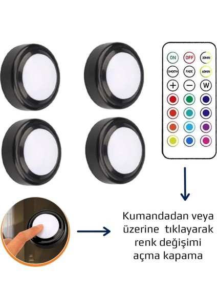 4 Lü Set LED Aydınlatma Dekoratif Rgb Gece Lambası 12 Renk Kumandalı Küçük