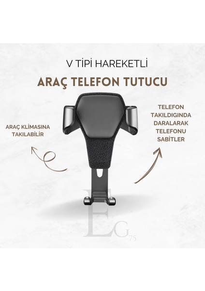 V Tipi Ayarlı Araba Telefon Tutacağı Siyah