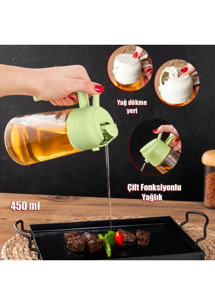 Çok Amaçlı Cam Sprey Şişe -Yağdanlık Limon Sirke Sos Püskürtücü, Sızdırmaz Yağdanlık Yeşil